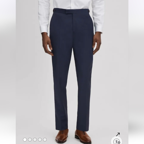 Reiss Wool Adjustable Waist Classic Regular Fit Trousers Navy Blue Size 32